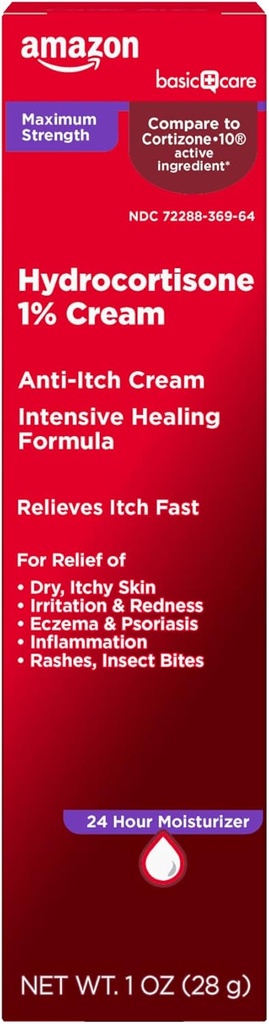 Cuidado básico Crema máxima de fuerza anti-Itch, Hidrocortisona 1 Por ciento de la fórmula de curación intensiva, Itch Relief For Bug Bites, Eczema, Psoriasis, Poison Ivy, Oak y Sumac, 1 onza (Pack of 1)