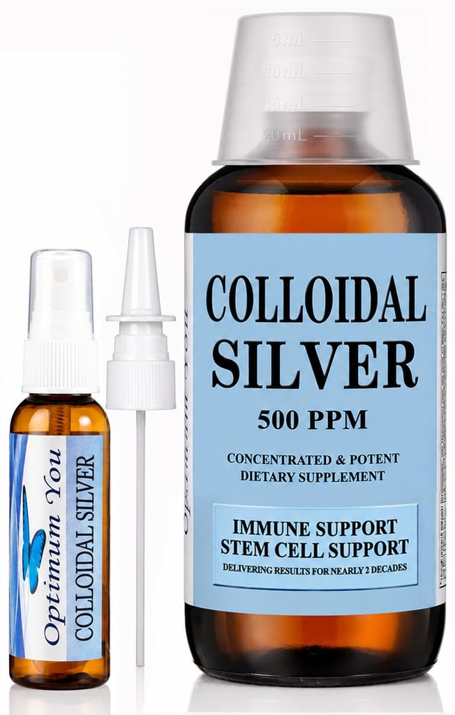 Colloidal Silver Liquid tención 500 ppm, Extra Strength (32 oz) con Spray Bottle ← Immune Support Suplemento ← Stem Cell Support latitud Wound Care & Superior Healing