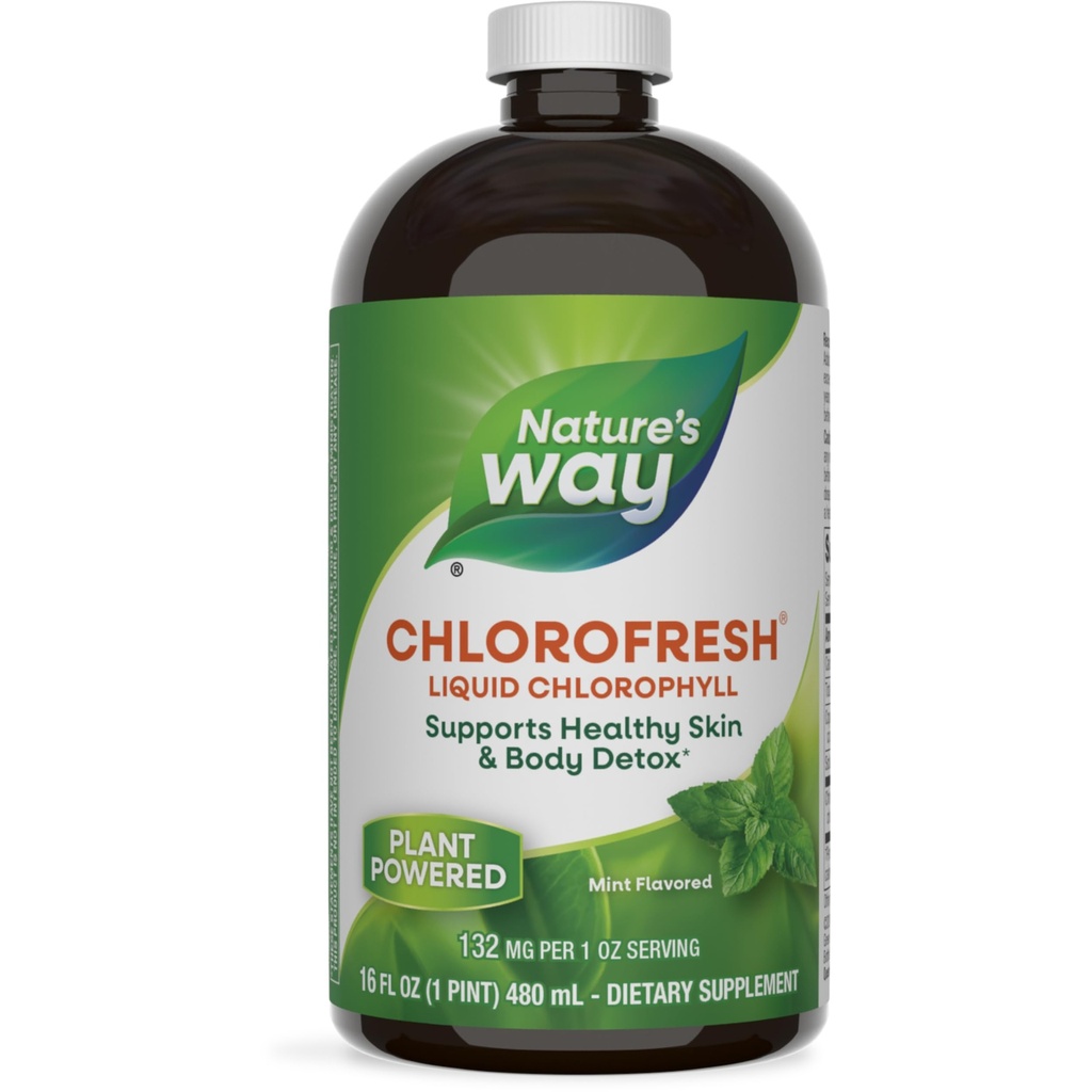 Manera de la naturaleza Chlorofresh, clorofila líquida, soporta la piel sana y la desintoxicación corporal*, suplemento de desodorante interno*, apoya las vías de desintoxicación del hígado*, sabor de la menta, 16 Fl. Oz