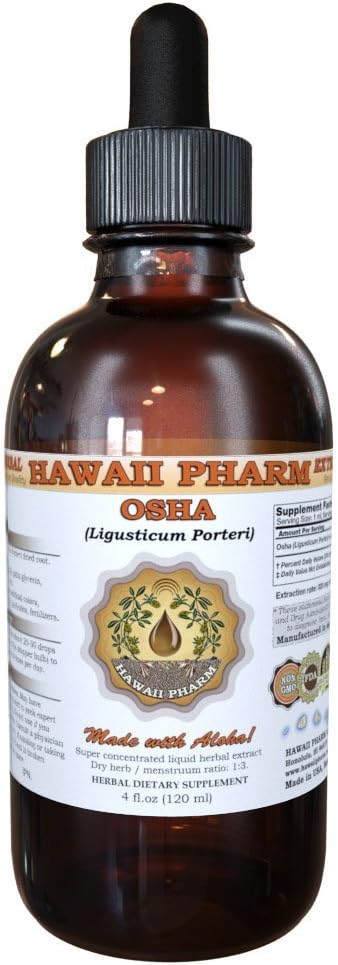 Hawaii Pharm OSHA (Ligusticum porteri) Extracto líquido, Tintura, Suplemento herbal, Hecho en EE.UU., 2 fl.oz