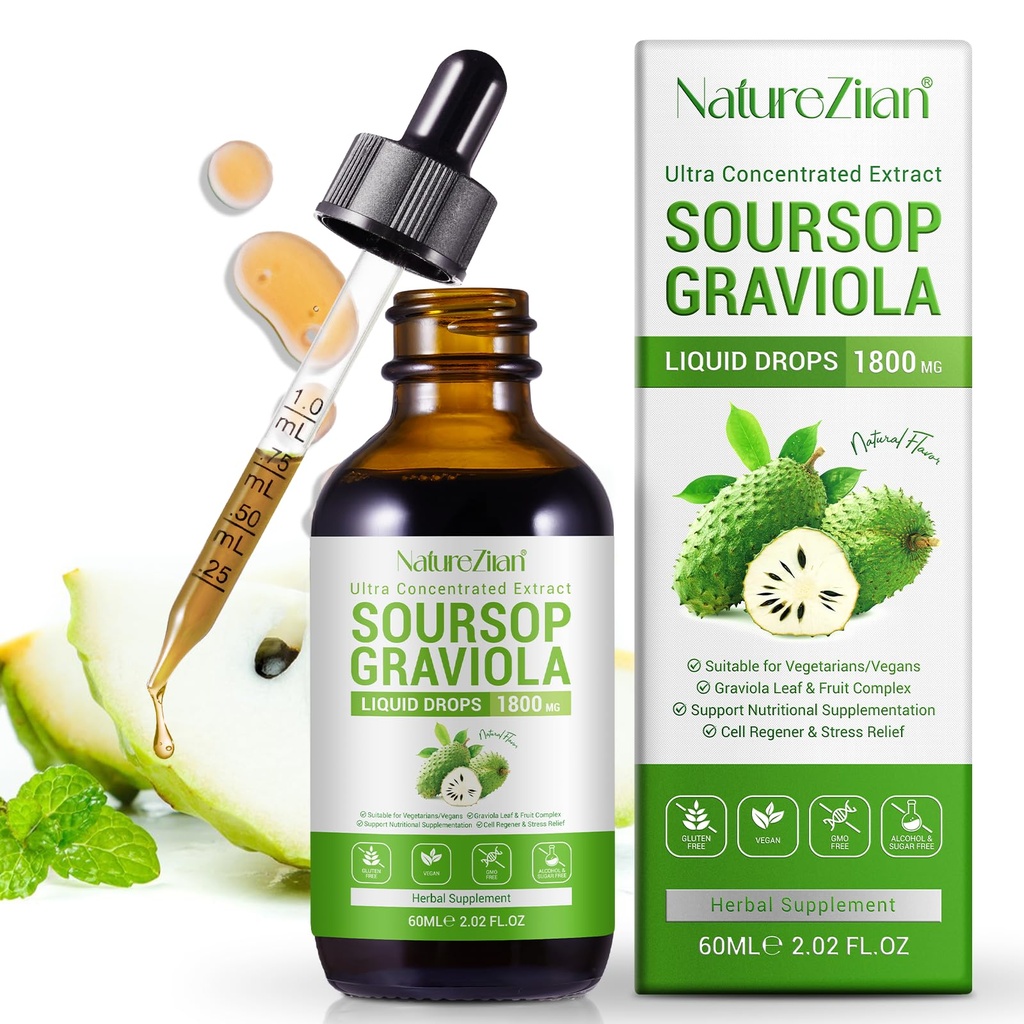 Soursop Graviola Liquid Drops - Soursop Bitters Liquid - Soursop Leaves Extract - Natural Antioxidant - Cell Support &amp; Regeneración - Immune Boost - Relax - Liver and Sleep (1)