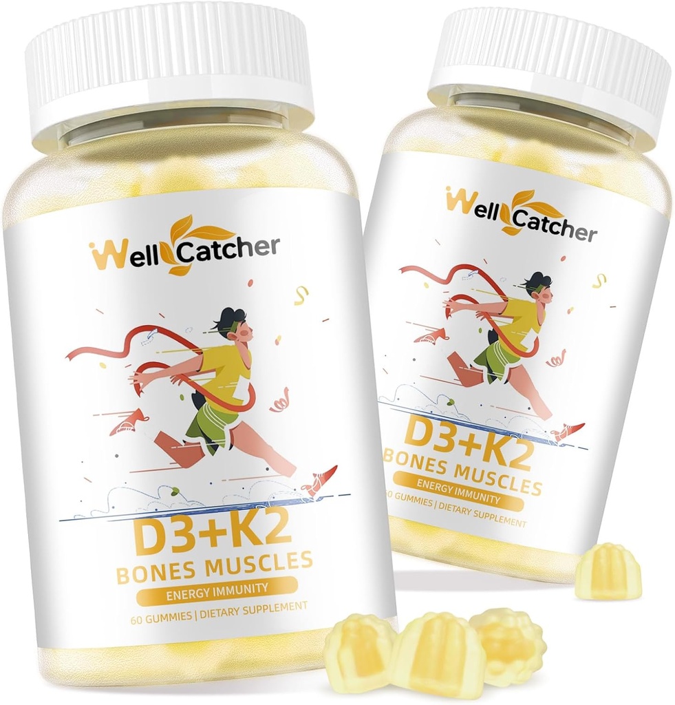 Vitamina D3 K2 Gummies - Vitamina D3 5000IU K2 (MK-7) 120mcg Suplementos con Complejo de Vitamina B Azúcar Gratis para Adultos Niños Asistencias Teeth Strength Immune Mango Flavor 60 Condes 2 Packs