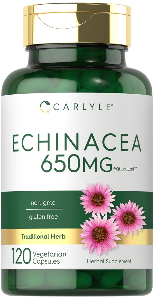 Carlyle Echinacea Silencioso 650mg Silencio 120 Capsules Silencio Vegetariano, No GMO &amp; Gluten Suplemento gratuito