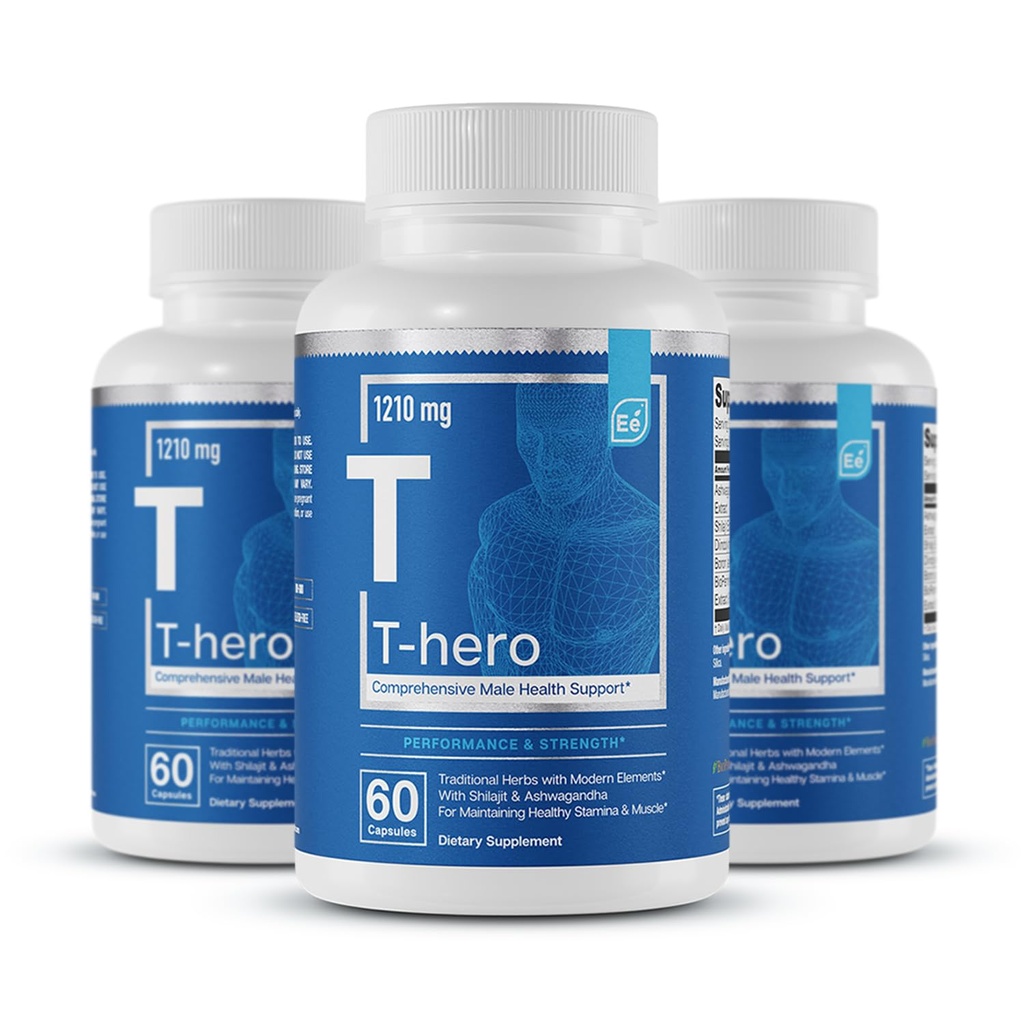 Elementos esenciales Male Health Supplement - Muscle Support " T-Health with DIM, Ashwagandha, Shilajit, More ← T-Hero 60 Vegan Capsules (3-Pack)