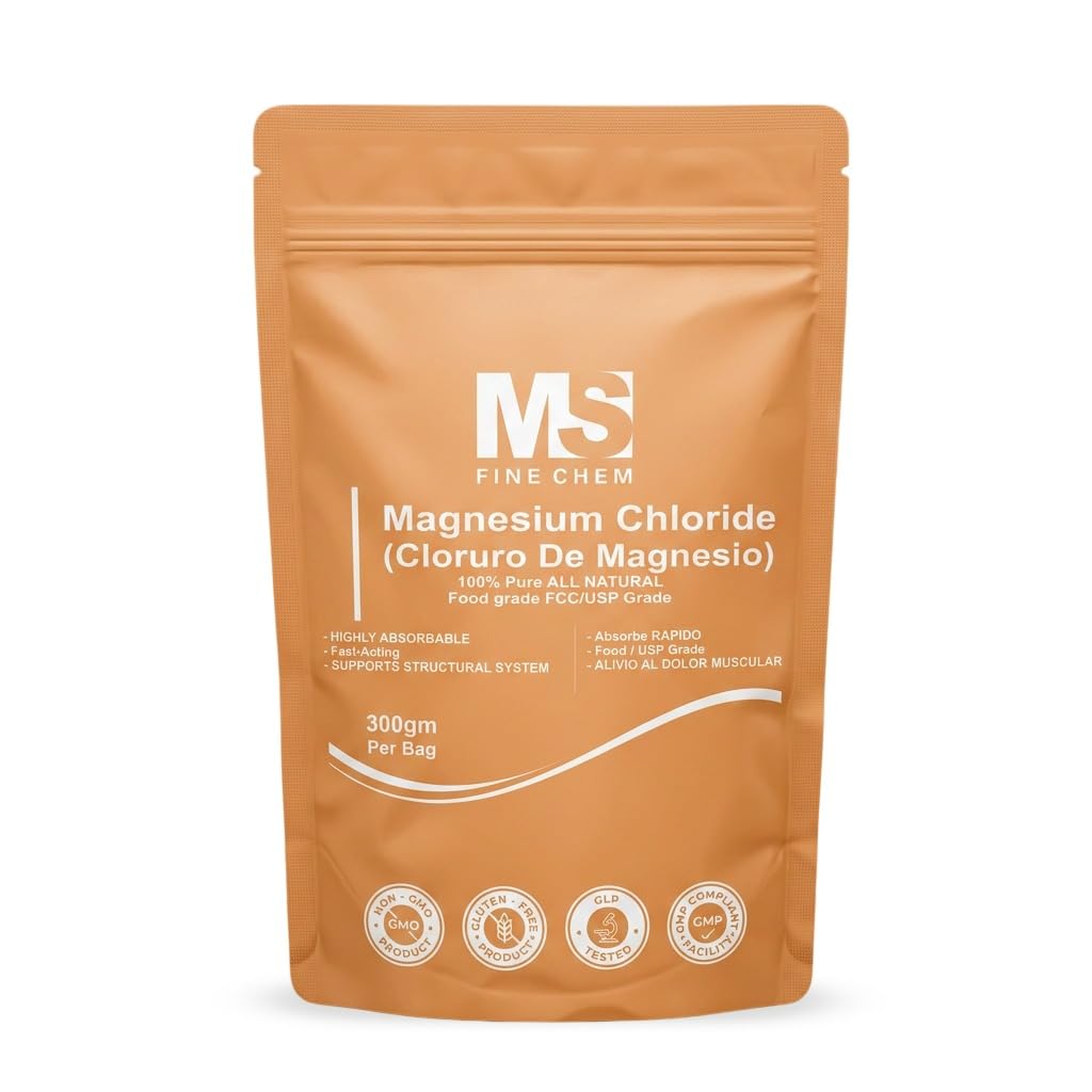 Cloruro de Magnesio 100% Puro Magnesio Chloride Comida Grado 300 Gramos Magnesio comestible Altamente Absorbable para uso diario como Suplemento o Aceite de Magnesio hasta 600 Servimientos 10.58 Oz