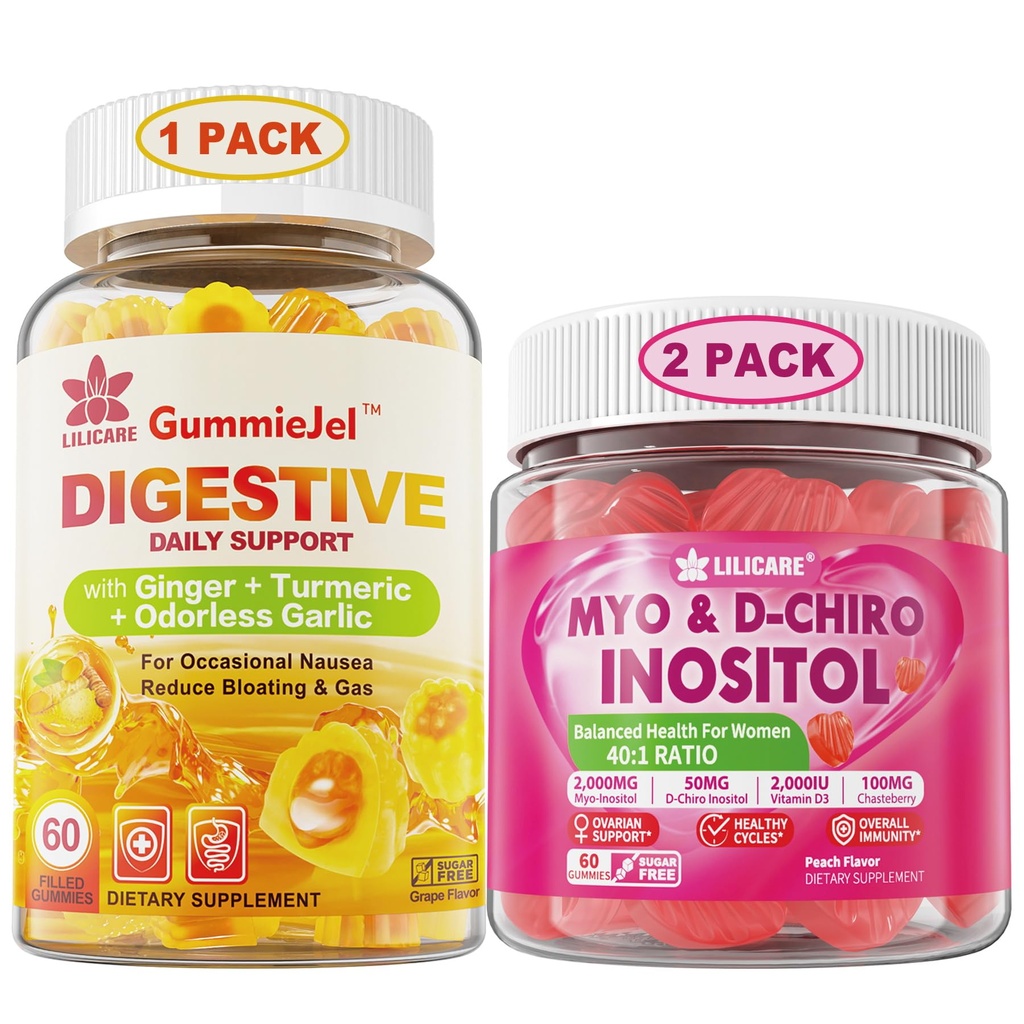 Bundle: Ginger Chews Suplemento Gummies & Inositol Gummies Ideal 40:1 Ratio Myo &amp; D-Chiro Inositol