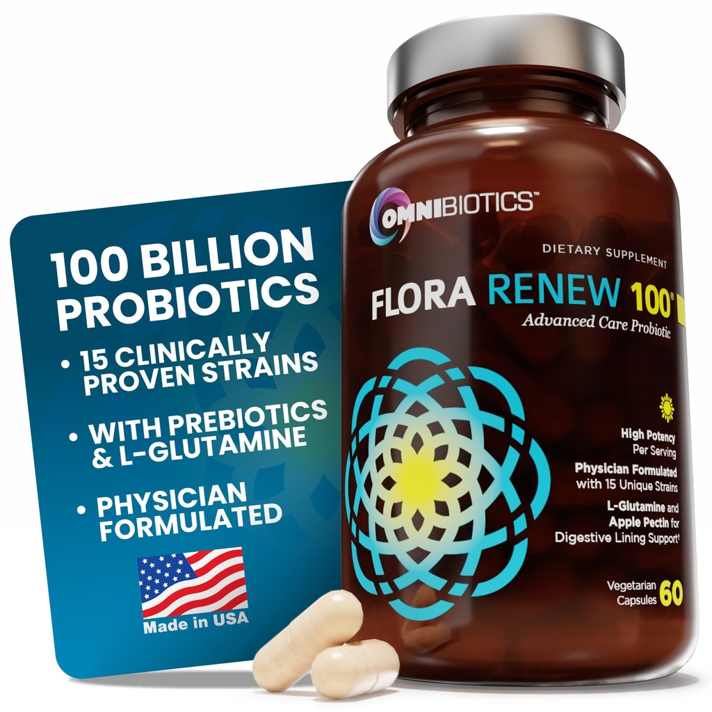 100 Probióticos de billón - 15-Strain Probiótico para Hombres Mujer, DRCaps Delayed Release, Prebióticos, L-Glutamina, Apple Pectin, Gut Lining Support, Shelf Stable, Non-GMO, 60 cápsulas Vegan para Adultos