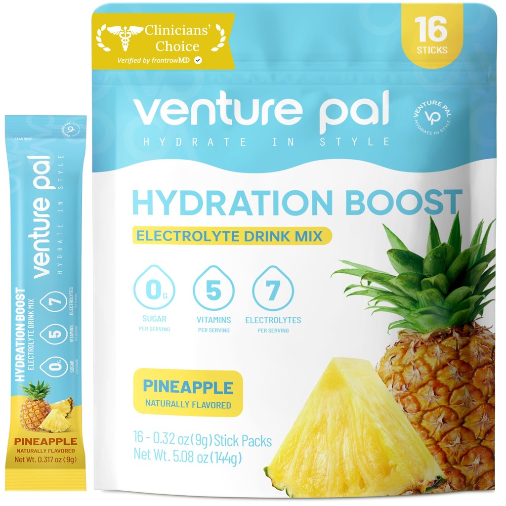 Venture Pal Sugar Free Electrolyte Powder Packets - Liquid Daily IV Drink Mix for Rapid Hydration " Party Recovery TEN 5 Vitaminas " 7 Electrolytes Anterior Keto Friendly ← Non-GMO TEN Certified Vegan TEN 16 Sticks