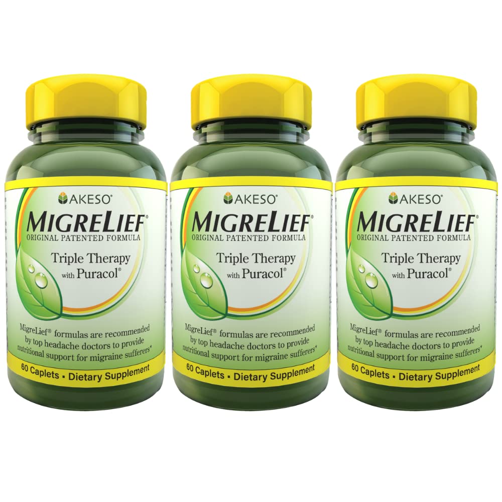MigreLief Original Fórmula Triple Terapia con Puracol, 60 Cuenta (Pack of 3)