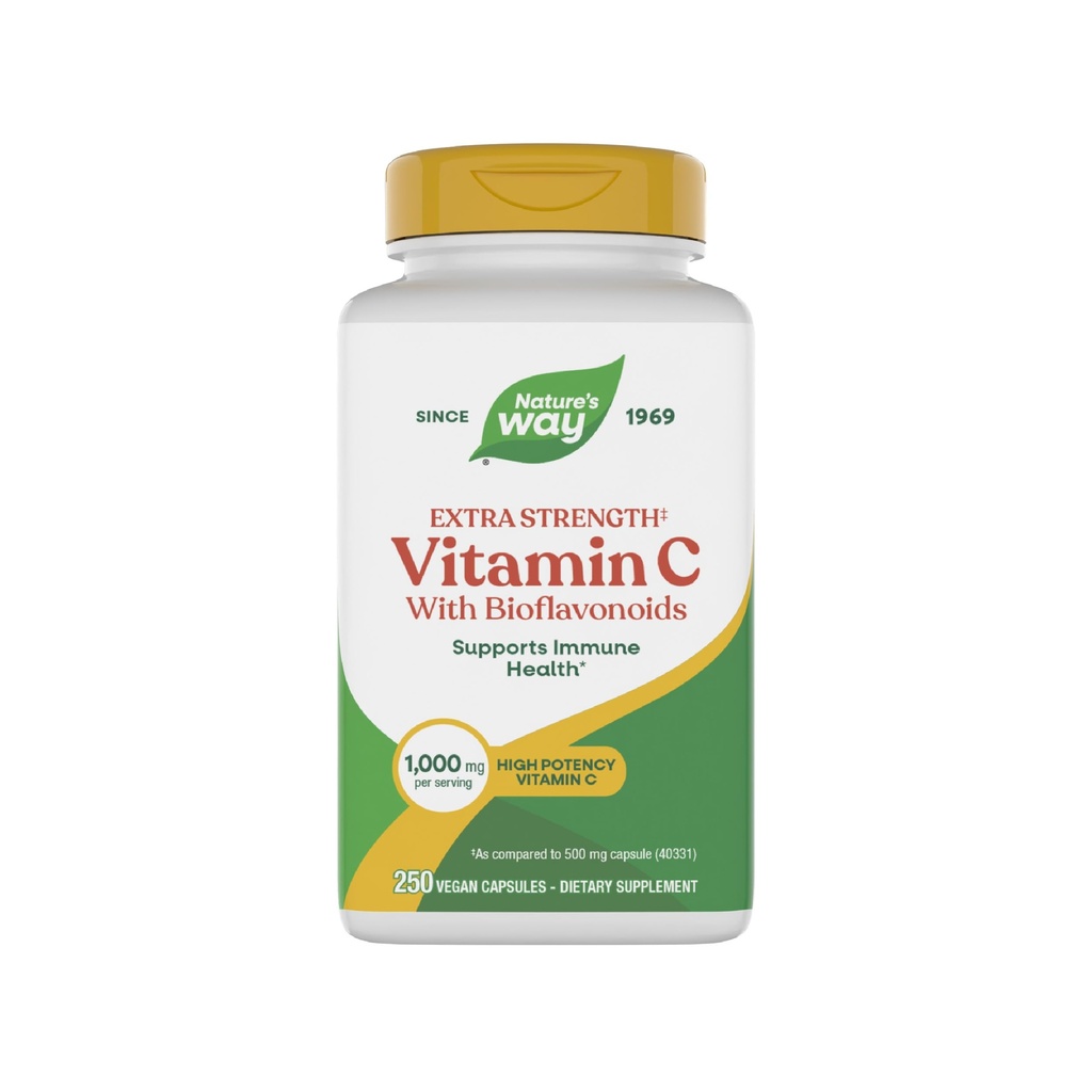 Vía de la Naturaleza Vitamina C con Bioflavonoides, promueve la producción de colágeno para la piel sana*, 1g Vitamina C como ácido ascóbico por cápsula, 250 cápsulas veganos (paquete mayo Vary)