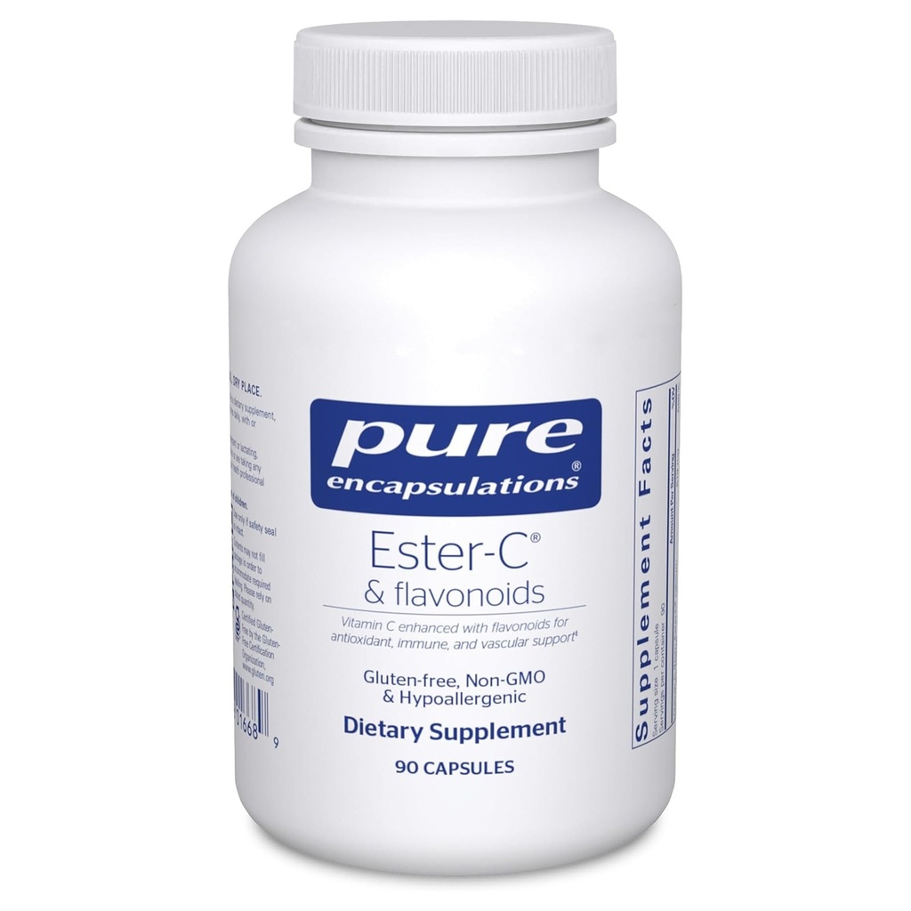 Encapsulaciones puras Ester-C &amp; Flavonoids - Suplemento Vitamina C para Antioxidantes - Immune & Vascular Support* con Calcio " Rutina - Gentle on Digestion - Vegan " Non-GMO - 90 cápsulas