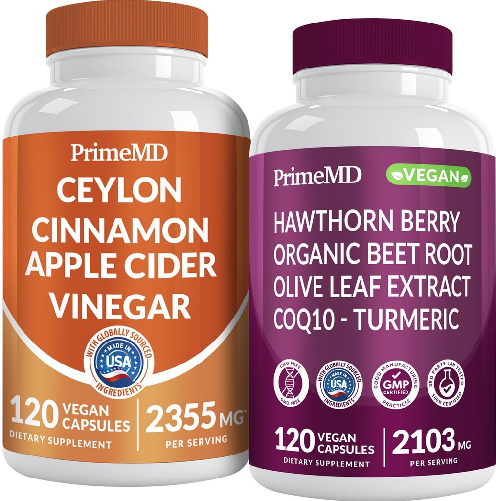 Ceylon Cinnamon (1pk) y Nitric Oxide (1pk) Suplemento Bundle - Potent Vitamins for Heart, Metabolism, Balance, Circulatory, Lipid y Immune Support - Non-GMO, Vegan, Gluten-Free