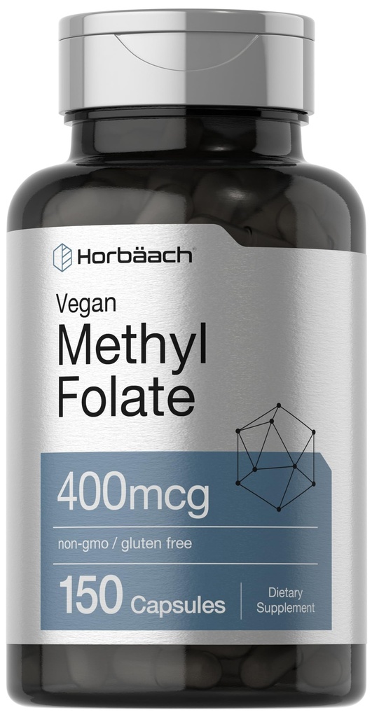 Horbäach Methyl Folate 400 mcg ← 150 Vegan Capsules ← No GMO, Gluten Free ← Dietary Supplement