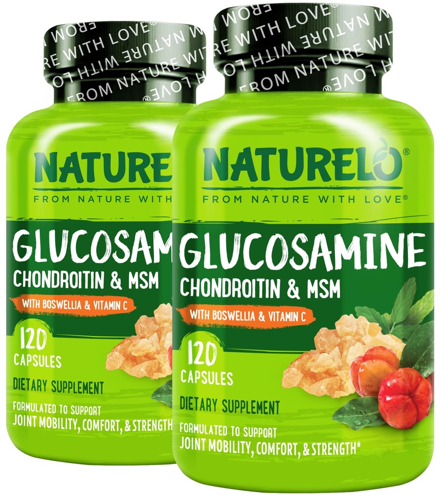 NATURELO Glucosamine Chondroitin MSM con Boswellia y Vitamina C - Suplemento para Confort Conjunto, Movilidad y Fuerza - 120 cápsulas (Pack of 2)