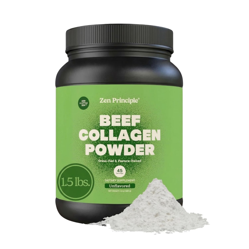 Principio Zen Grass-Fed Agglomerated Collagen Peptides 1.5 lb. Anti-Aging Protein Powder for Healthy Hair, Skin, Joints. Paleo Friendly, GMO y Gluten Free, Pasture-Raised Bovine.