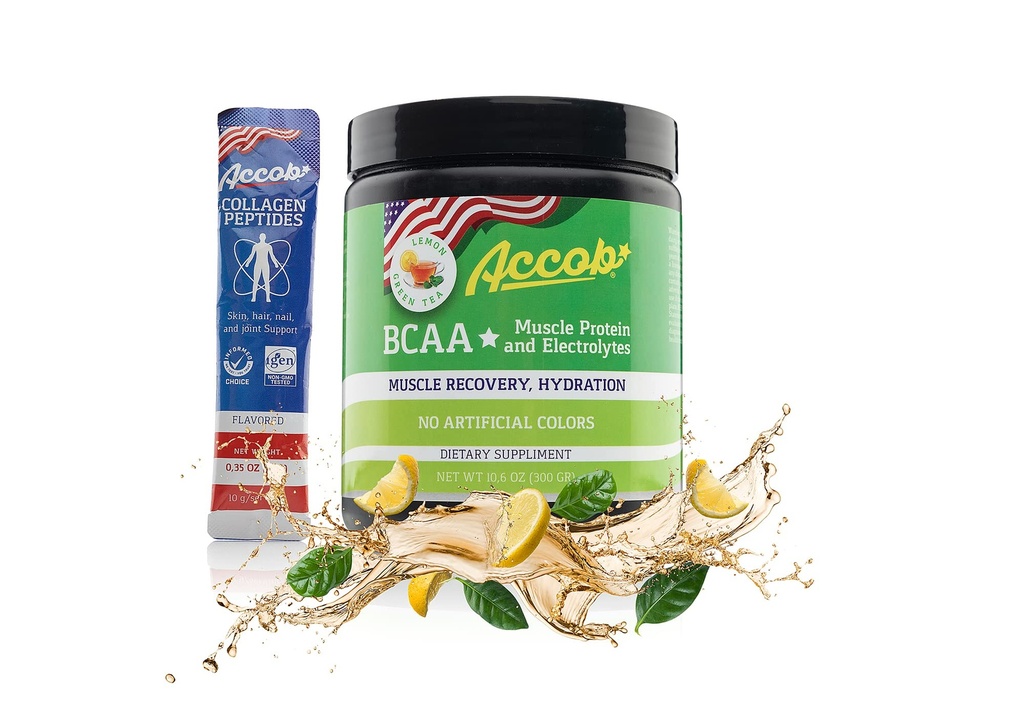 BCAA Powder Lemon Green Tea-Pre o Post Workout,Muscle Recovery Drink with Amino Acids + Electrolytes,7,2g BCCAs for Men and Women-30 Servings +10g of Collagen Peptides