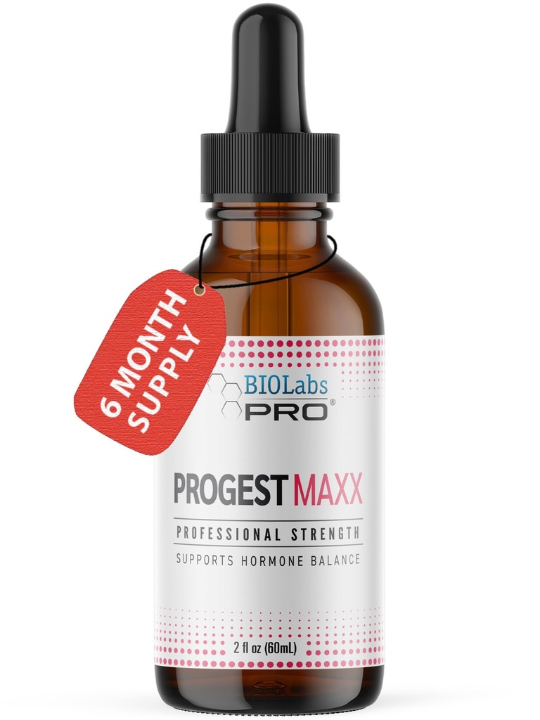 Progest MAXX Progesterone Oil, Natural Bioidentical Progesterone for Women, Hot Flashes &amp; Menopause Support, 2oz Bottle - Six Month Supply