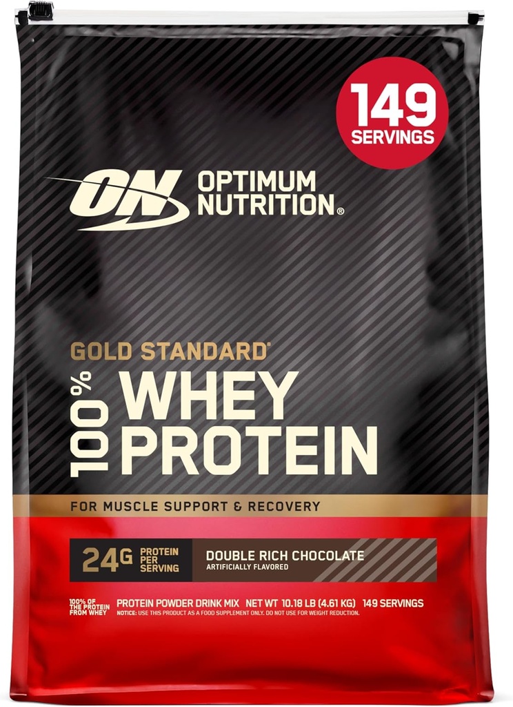 Optimum Nutrition Gold Standard 100% Whey Protein Powder, Double Rich Chocolate 10 libras (Packaging May Vary)