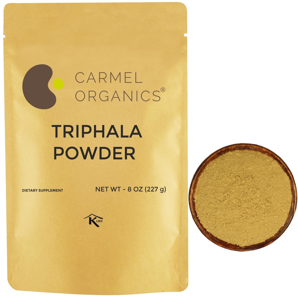CARMEL ORGANICS Triphala Powder (8 onzas) for Digestive Support Silencio No Añadido Preservatives ← Equal Blend of Harad, Baheda &amp; Amla Fruits