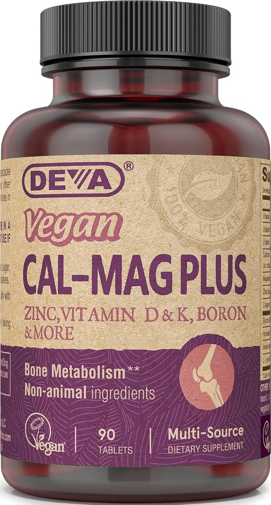 DEVA Vegan Cal MAG Plus Suplemento con Calcio, Magnesio, Zinc, Borón, Vitamina C, D &amp; K, 90 Tabletas, 12-Pack