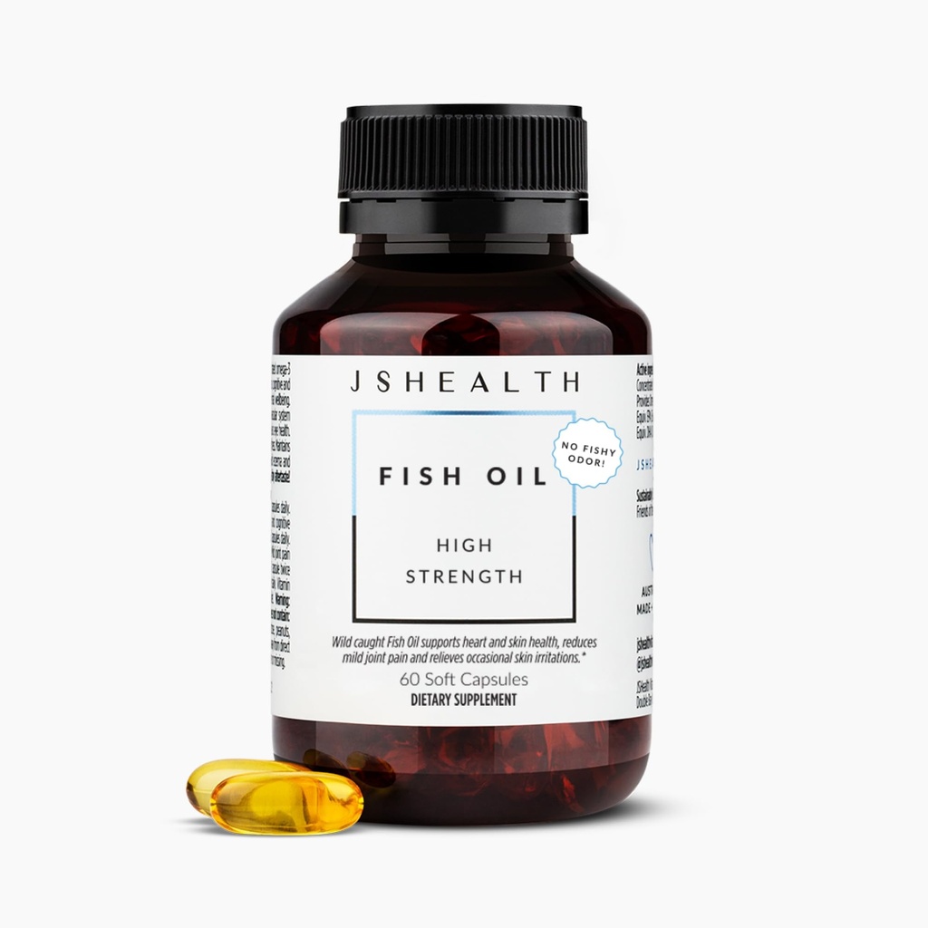 JSHealth High Strength Omega-3 Fish Oil ← Wild-Caught, Amigo del Mar Certificado, 60 cápsulas
