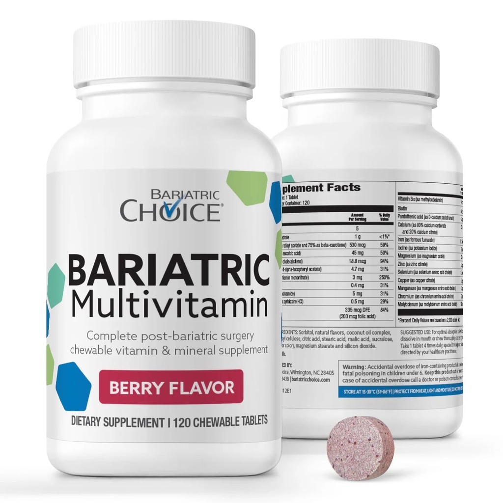 Bariatric Choice My Bariatric Chewable Multivitamin with Iron & 300mg Calcio, Berry (120ct)