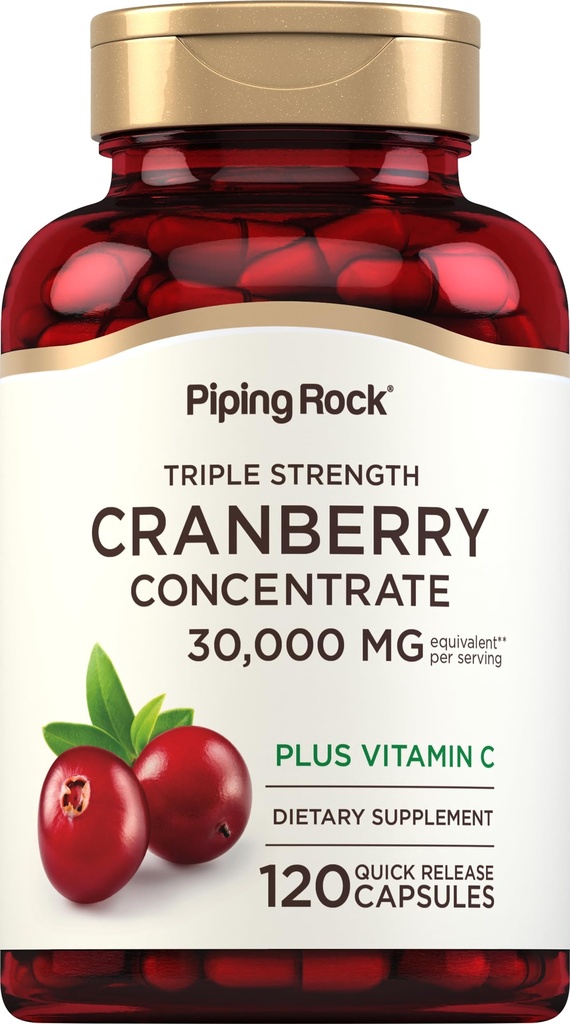Piping Rock Cranberry Pills  120 Capsules ← Suplemento para Mujeres &amp; Hombres ← Triple Strength Concentrate Extract Plus Vitamin C ← Non-GMO, Gluten Free