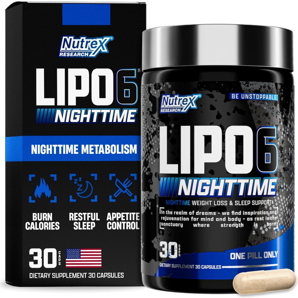 Nutrex Lipo 6 Nighttime Fat Burner  Melatonin Sleep Aid &amp; Weight Loss Diet Pills for Hombre and Women ← Night Time Metabolism Booster Appetite Suppressant ← 30 Servings (1)