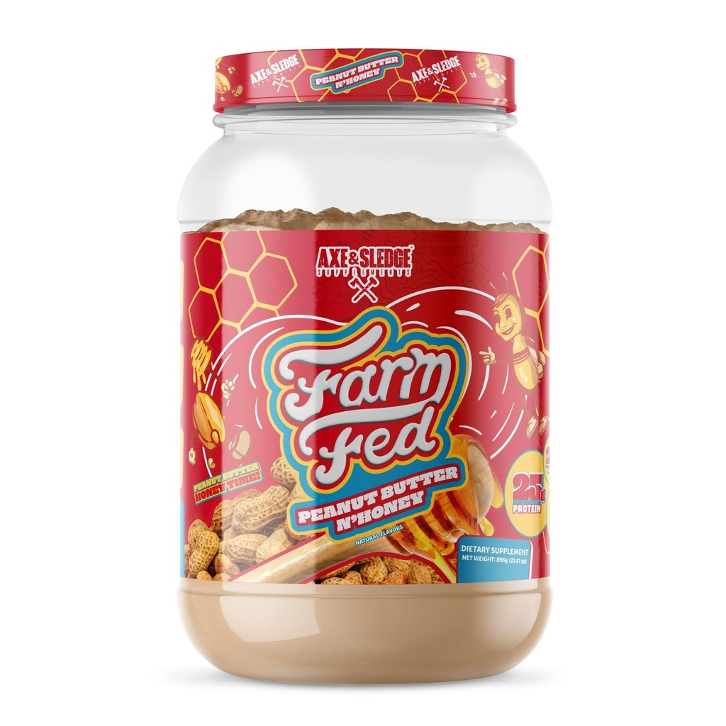 Axe &amp; Sledge Farm Fed 100% Whey Protein Isolate TEN 25g Protein ← Low Carb, Low Sugar, Gluten Free ← Protein Powder for Men and Women TEN Keto TEN Made in the USA TEN 28 Servings, Peanut Butter N' Honey
