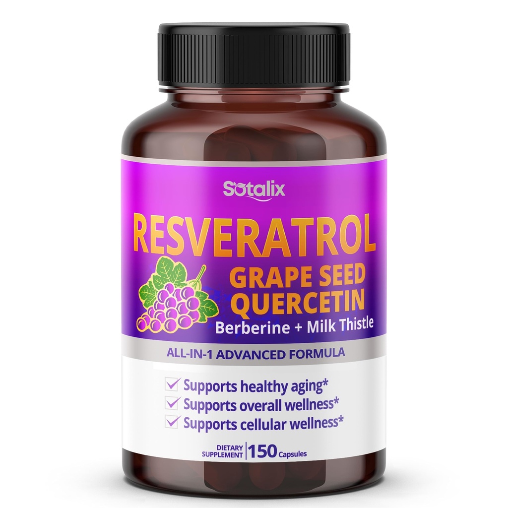 Resveratrol with Grape Seed + Quercetin Berberine + Milk Thistle Powerful Anti-Aging - USA Made " Tested (150-day Supply (Pack of 1))