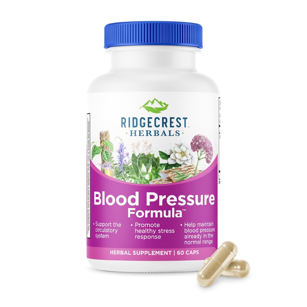 RidgeCrest Herbals Blood Pressure Herbal Fórmula, 12 Herbs, Poria Mushroom, Gastrodia, Gardenia, for Heart, Vascular, Circulation Health (60 Cuenta (Pack of 1))