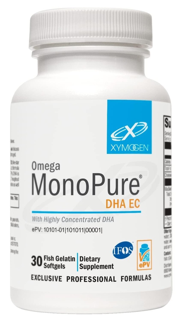 XYMOGEN Omega MonoPure DHA EC - Altamente concentrado DHA Fish Oil - Omega-3 Suplemento para Cardiovascular, Immune + Cognitive Support (30 Softgels)