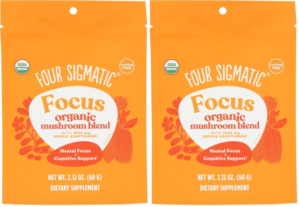Four Sigmatic Focus Blend 7 Superfoods Adaptogen Blend Mix with Lion's Mane, Cordyceps, Rhodiola, Bacopa & Mucuna TEN Productivity & Creative Support TEN Decaf & Dissolves Fácilmente TEN 30 Servings (Pack of 2)