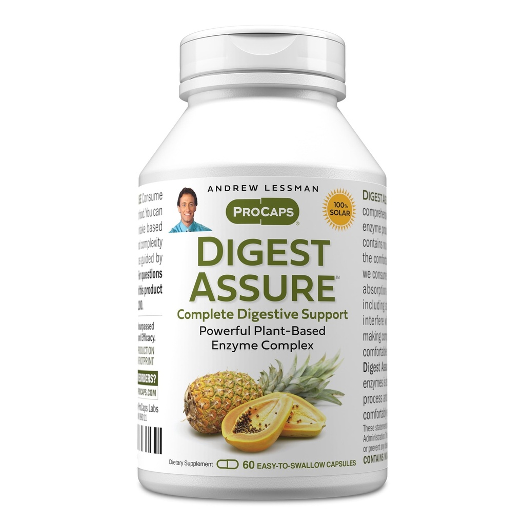 ANDREW LESSMAN Digest Assure 60 Capsules - Integral Blend of Powerful Natural Enzymes to Support and Enhance Digestive Health, Vegetarian-Sourced Enzymes, Small Easy to Swallow Capsules