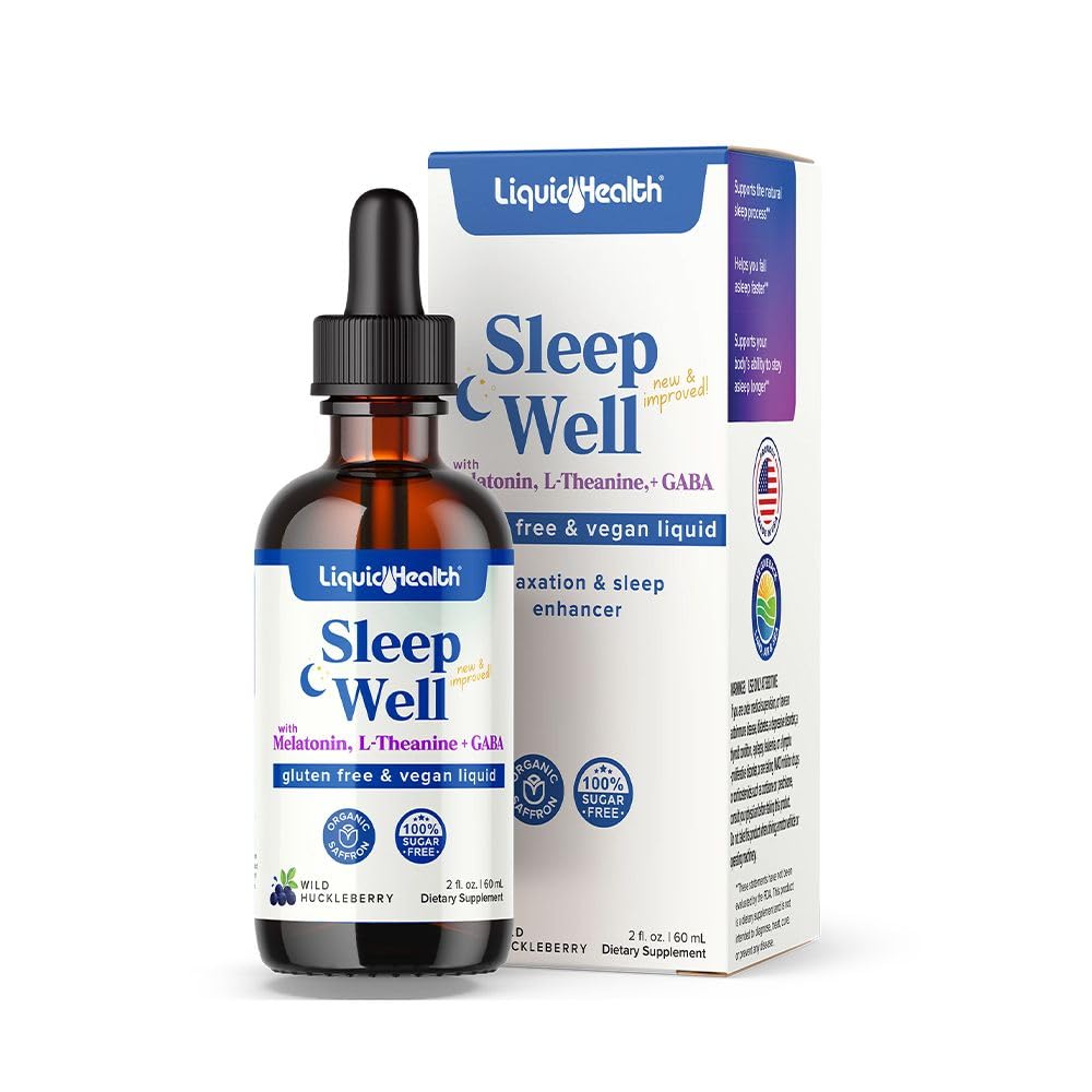 LIQUIDHEALTH Sleep Well Natural Sleep Aid Melatonin Drops - Better Sleep &amp; Mood, Relax & Calm Mind, Fall Asleep Faster Stay Asleep Longer - Made in USA, Vegan, Sugar-Free, Drug Free, Non-GMO (2 oz)
