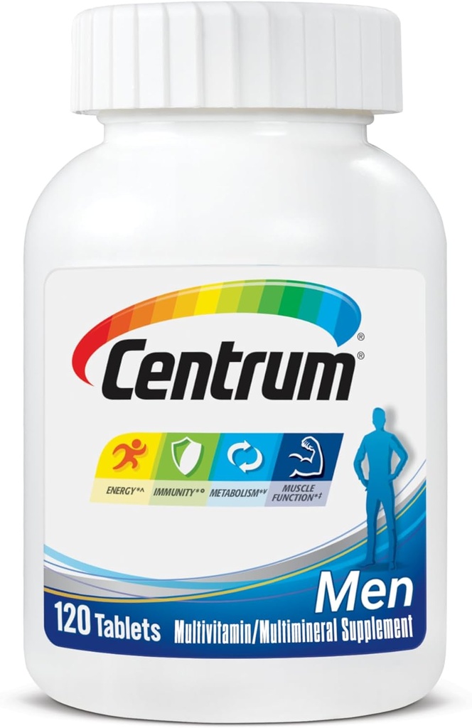 Centrum Multivitamínico para Hombres, Multivitamina/Multimineral Suplemento con Vitamina D3, B Vitaminas y Antioxidantes, Gluten Free, No-GMO Ingredientes - 120 Conde
