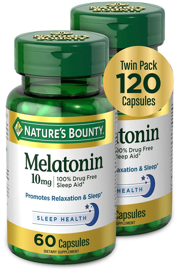 Bounty Melatonin, promueve la relajación y la salud del sueño, 10 mg, cápsulas, 60 Ct (2 Pack)