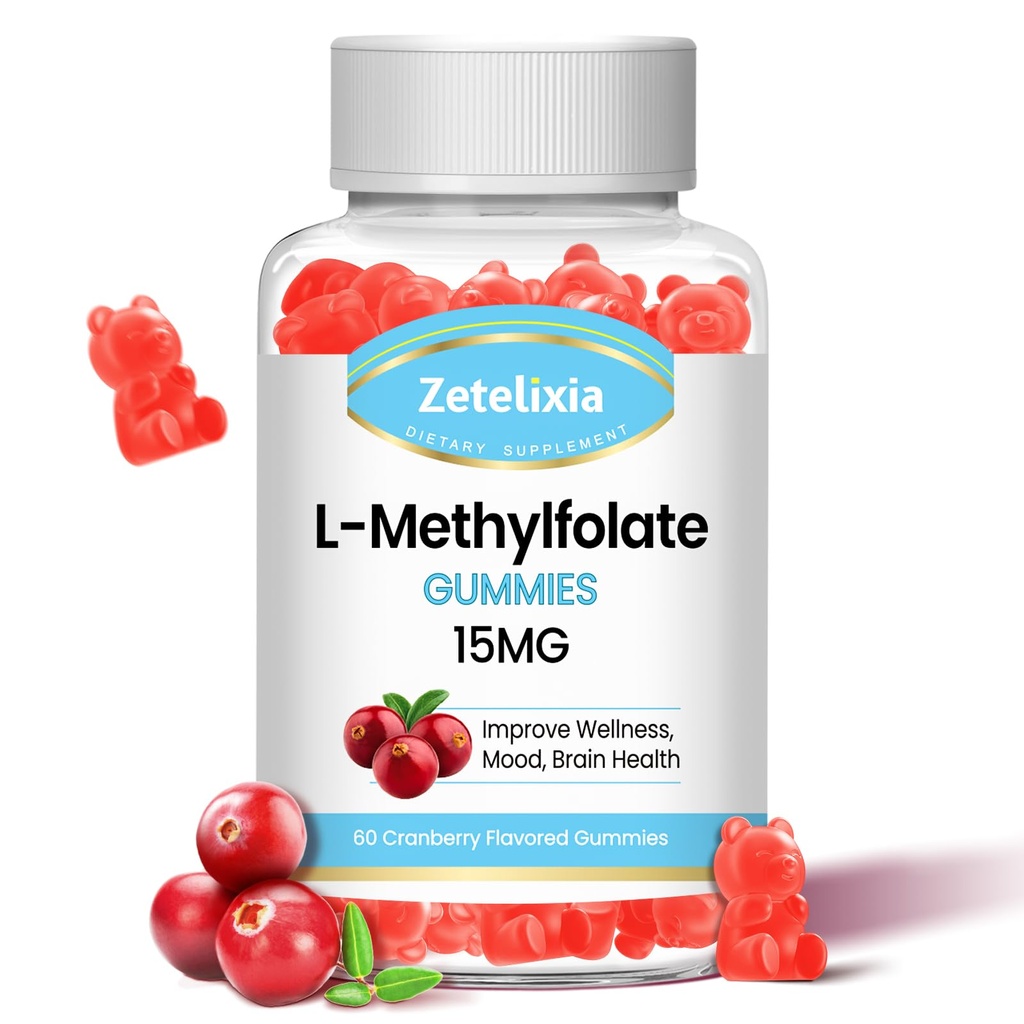 L-Methylfolate 15mg &amp; Methyl B12 Gummies, Folate Supplement for Brain Health, Mood &amp; Immunity, DNA Synthesis &amp; Repair, Sugar Free, Vegan, Cranberry Flavor, 60 Conde