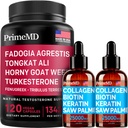 Collagen líquido Biotina (2pk) y Fadogia Tongkat Ali (1pk) Suplemento Bundle - Potent Vitaminas para el cabello, la piel, las uñas, el corazón, la energía, " Testosterone Support - Non-GMO, Vegan