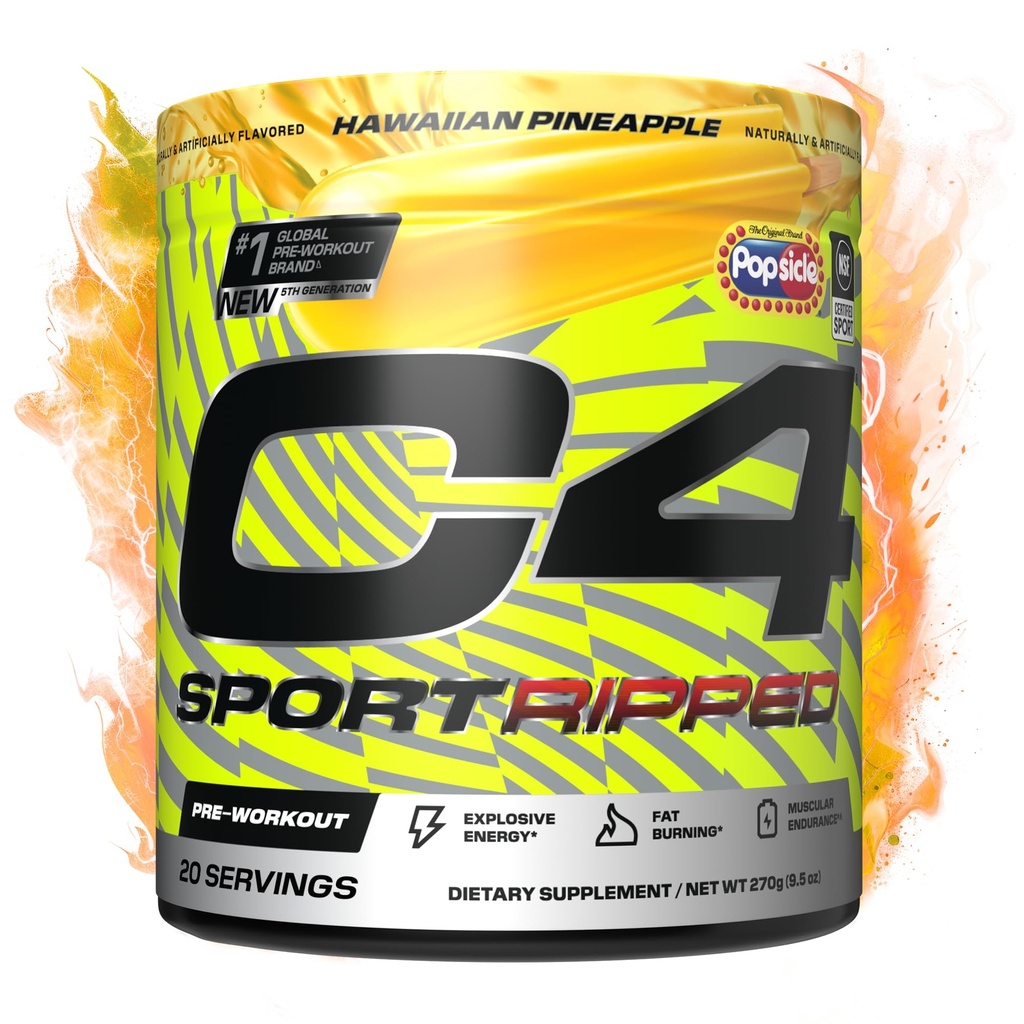 Cellucor C4 Ripped Sport Pre Workout Powder - NSF certificado para el deporte - 200mg Caffeine + Cayenne Extracto + Carnitine Tartrate + Beta-Alanine - Hawaiian Pineapple, 20 Servings