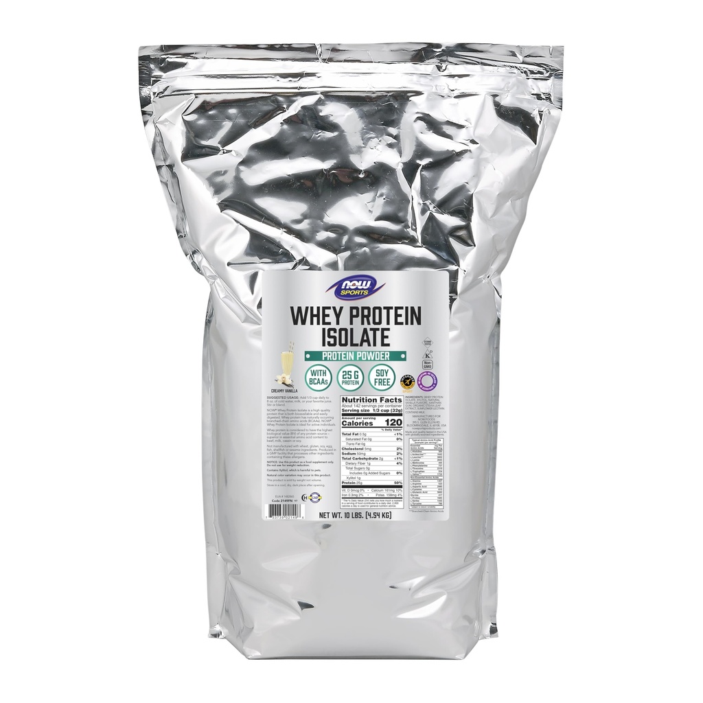 AHORA Foods Sports Nutrition, Whey Protein Isolate, 25 g Con BCAAs, Creamy Vanilla Powder, 10 libras