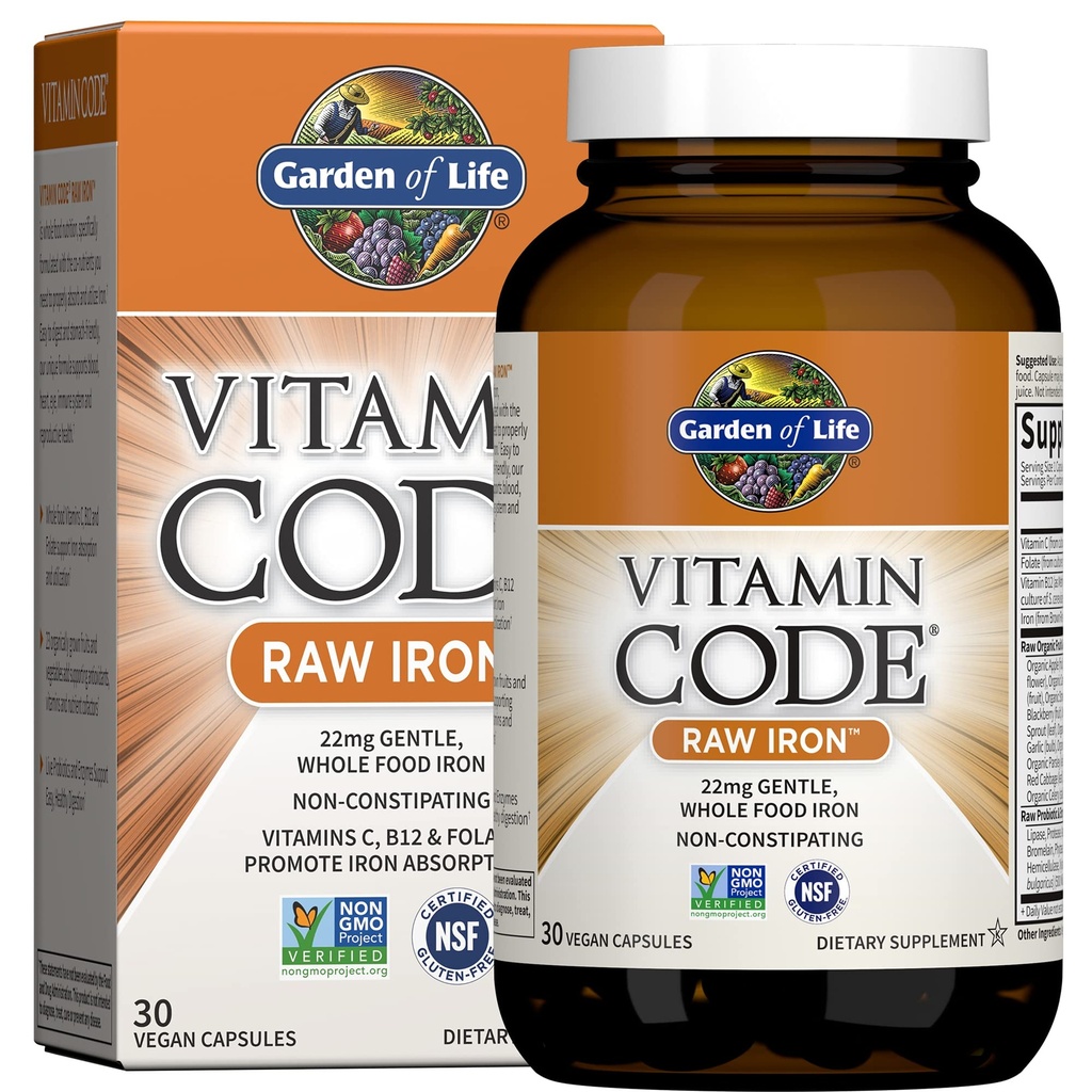 Jardín de la vida Mujeres Multi 120 cápsulas + Código de vitaminas Hierro crudo 30ct cápsulas