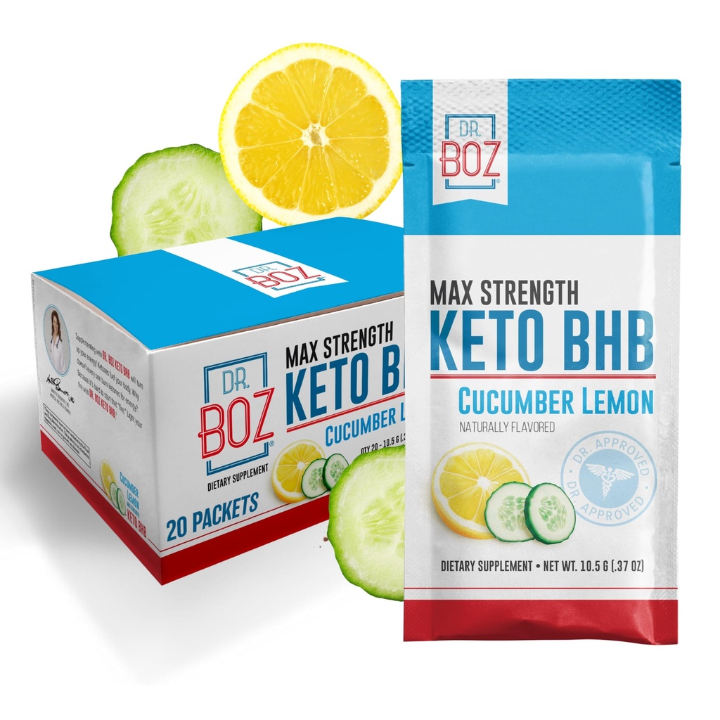 Dr. Boz - Keto BHB Powder - Cucumber Lemon, 20 Packets - Ketones Bebida - Aumentar la energía " Reducir los ahorros - Max Strength Suplemento dietético - Calidad probado - Hecho en EE.UU. - 10.9oz (310g)