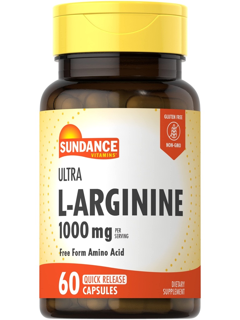 Sundance L-Arginine 1000mg Capsules Silencio 60 Cuenta Silencio Forma libre Suplemento Aminoácidos Silenciosos No GMO y Gluten Suplemento gratuito