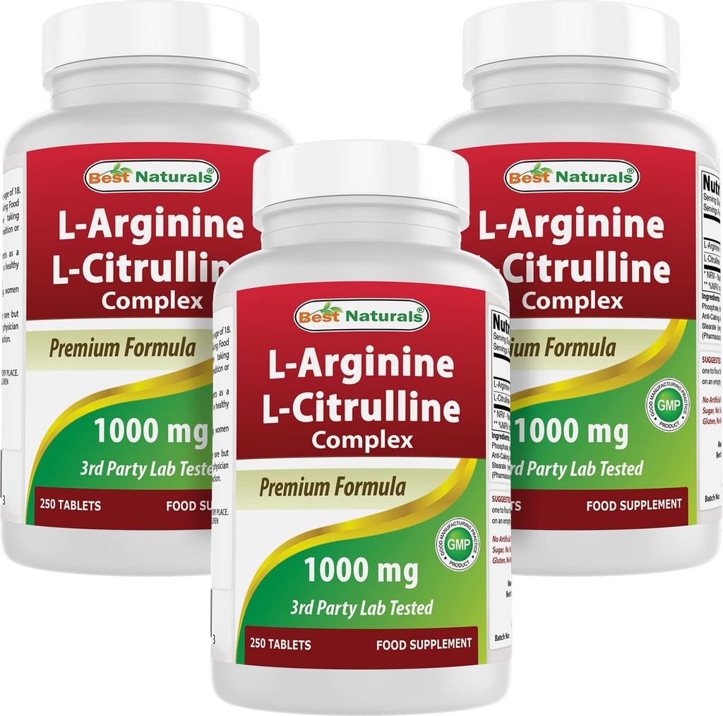 Mejores Naturales L-Arginina L-Citrulline Complejo 1000 mg 250 Tabletas (250 Cuenta (Pack of 3))