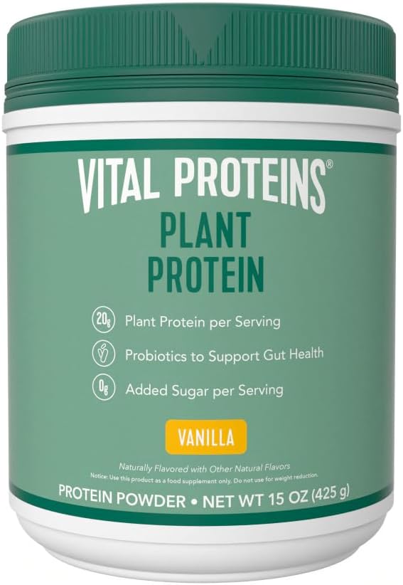 Vital Proteínas Proteína Polvo – 20g Proteína con base vegetal con Chickpea – Probiótico CFU 1B para Gut Health, No Añadido Sugar – Vanilla, 15 oz