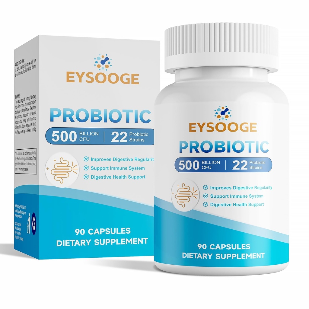 Probióticos para Mujeres y Hombres, 500 millones de millones de UF, 22 Estrenos + Prebióticos Orgánicos, Probióticos Digestivos, Inmunes, " Salud Gut - 90 cápsulas