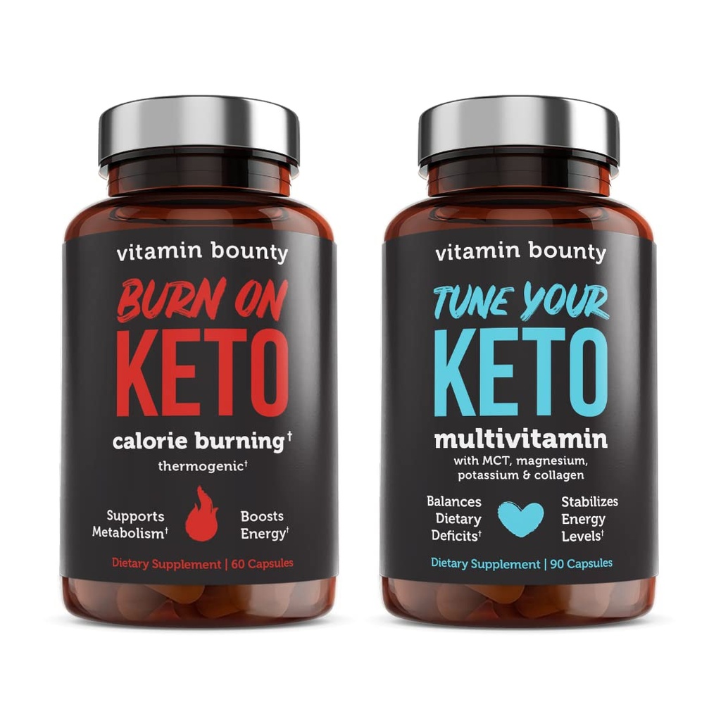 Vitamin Bounty Tune Tu Keto y Quema en Keto Bundle - Keto Multivitamin, Calorie Burning for Women and Men, Premium Raspberry Ketones, Energy Support - Bundle 60 Capsule Cada