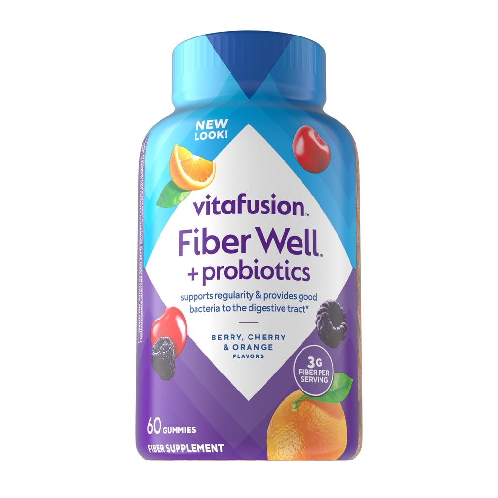 Vitafusion Fiber Well + Probiotics Gummies for Adults – 3g Fiber per Serving for Digestive Health and Probiotics*, 60 Con