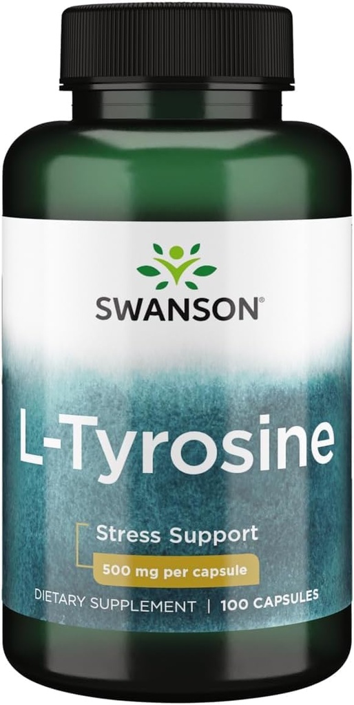 Swanson L-Tyrosine - Suplemento de Aminoácidos Promoviendo el apoyo al estrés, la función cognitiva y la claridad mental - Ayuda a apoyar la salud cerebral general - (100 cápsulas, 500 mg cada uno)